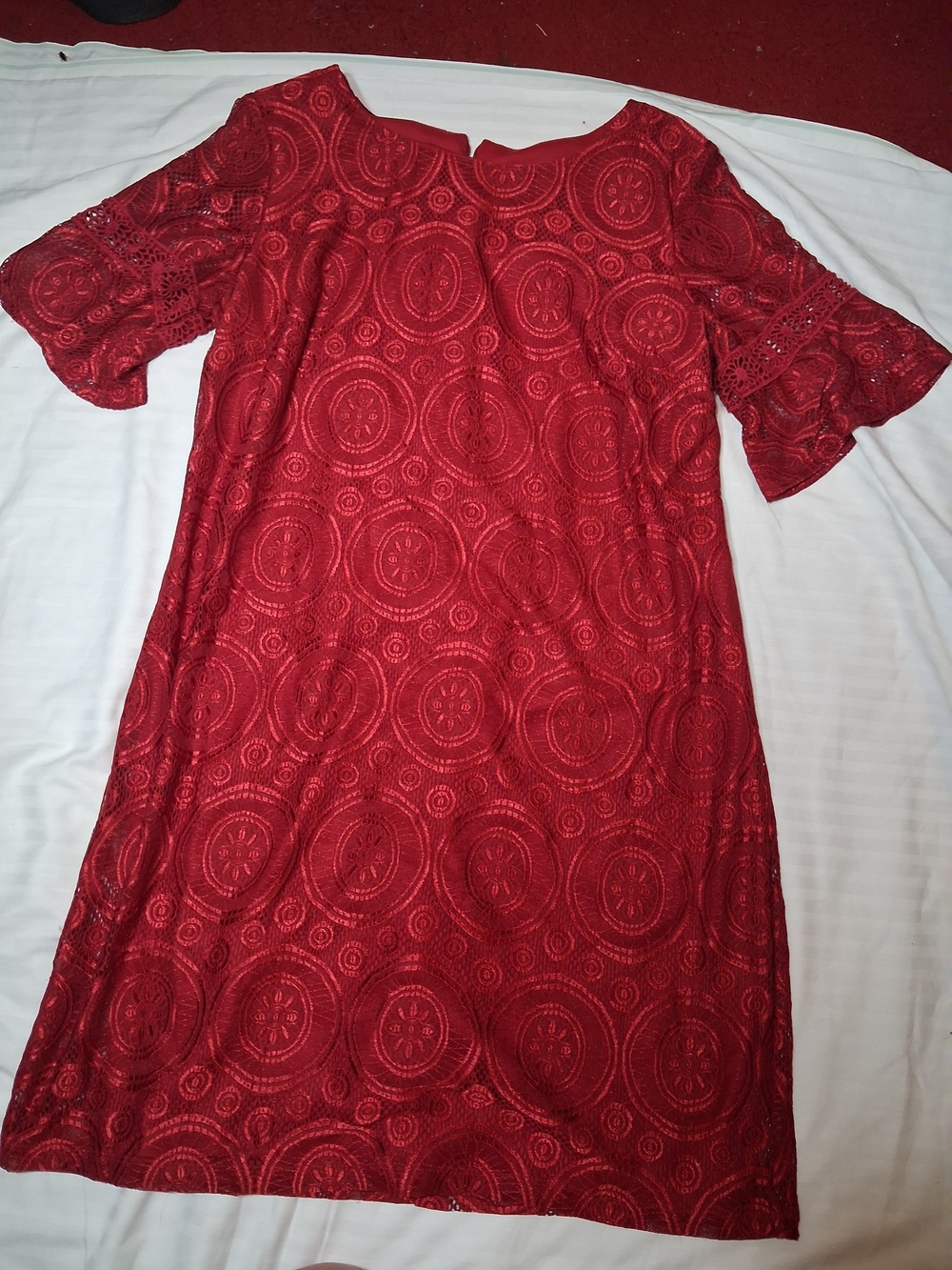1R&K  Red Lace Mini Dress (12) with Circular Embroidery